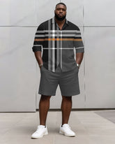 Big & Tall Men's Business Classic Plaid Long Sleeve Shirt And Shorts Set